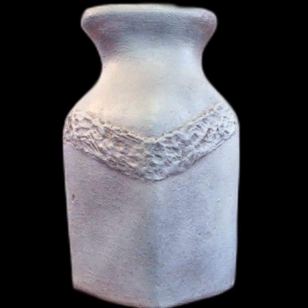 Vintage Ceramic Vase Light Gray Wash Textured 9"x6"x4"
